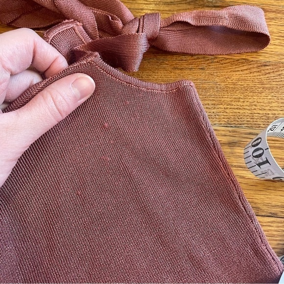 URBAN OUTFITTERS Rose Marie Tie Shoulder Mini Dress Mauve Ribbed Sweater Bodycon - Picture 14 of 16